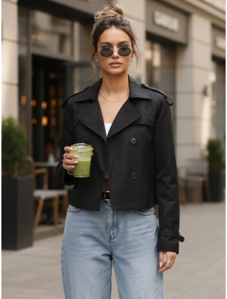 Dámsky krátky elegantný kabát klasického strihu čierny FashionStreet NY0770