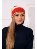 Dámska čiapka Kinga K297 red+mustard+ecru