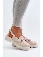 Sandały Damskie Na Płaskim Obcasie Z Ozdobą Beżowe D&A MR38-656