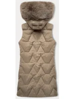 Béžová dámska vesta s kapucňou a kožušinovým lemom J Style (16M9172-62) Béžová dámska vesta s kapucňou a kožušinovým lemom J Style (16M9172-62)
