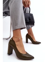 Skórzane Czółenka Na Słupku Laura Messi 2624/227 Ciemnozielone