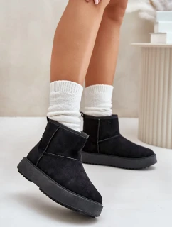 Damskie Śniegowce Na Platformie Z Eko Zamszu Czarne Atteria