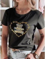 TEDDYCAP dámske bavlnené tričko s potlačou medvedíka čierne FashionStreet RY2746 TEDDYCAP dámske bavlnené tričko s potlačou medvedíka čierne FashionStreet RY2746