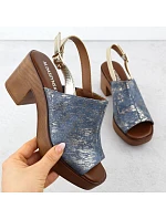 Dámske sandále na podpätku denim gold M.Daszynski MR23126-7 Dámske sandále na podpätku denim gold M.Daszynski MR23126-7