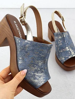 Dámske sandále na podpätku denim gold M.Daszynski MR23126-7