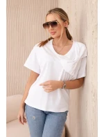 Bavlnená blúzka s ozdobnou mašľou biela