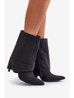 Botki Damskie W Paski Na Szpilce Z Wywiniętą Cholewką I Noskami W Szpic Czarne Naritua