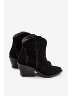 Wsuwane Botki Kowbojki Damskie Z Naturalnego Zamszu Czarne Beretta