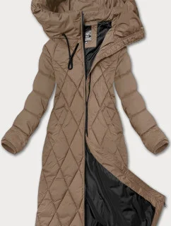 Dámska dlhá zimná bunda s kapucňou Libland camel (7832)