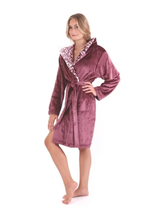 Dámsky župan Flora s kapucňou 4856 4853 krátky bordový - Vestis Dámsky župan Flora s kapucňou 4856 4853 krátky bordový - Vestis