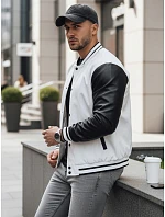 Pánska kožená baseballová bunda v ecru farbe FashionStreet TX4708