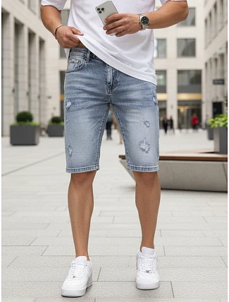 Pánske džínsové šortky s odretou modrou FashionStreet SX2578