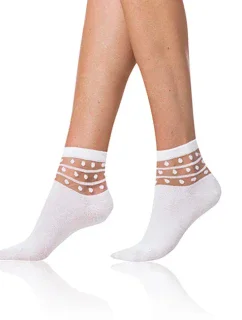Dámske ponožky s ozdobným lemom TRENDY COTTON SOCKS - Bellinda - biela