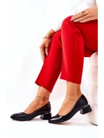 Skórzane Wężowe Czółenka Lewski 3118 Czarne