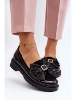 Damskie Lakierowane Mokasyny Z Kokardą Laura Messi 2786 Czarne