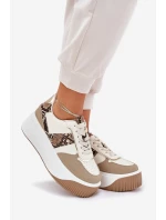 Sneakersy Damskie Na Masywnej Platformie Zwierzęcy Wzór Beżowe Telanila