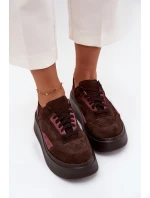 Sneakersy Damskie Z Naturalnego Zamszu Na Platformie Zazoo N1265S3 Czekoladowe