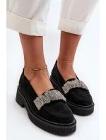 Zazoo 3419 Mokasyny Damskie Zamszowe Z Ozdobnym Paseczkiem Czarne