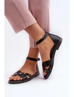 Zazoo 40378 Płaskie Skórzane Sandały Damskie Czarne Zazoo 40378 Płaskie Skórzane Sandały Damskie Czarne
