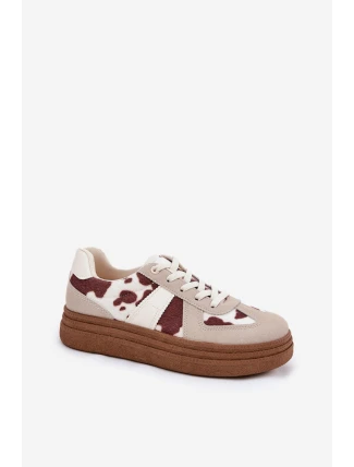 Damskie Sneakersy Na Platformie W Łaty Beżowe Lincidi