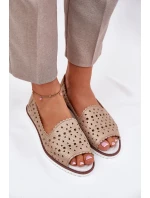 Skórzane Ażurowe Baleriny Z Odkrytymi Palcami S.Barski LR51-922 Złote