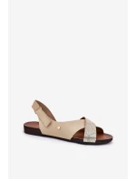 Kožené sandále na suchý zips béžovo-zlaté Zazoo 40141