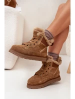 Zamszowe Śniegowce Trapery Damskie Na Platformie Z Futerkiem Big Star SS274370 Camel