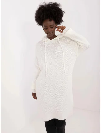 Ecru pletené šaty s kapucňou (0582)