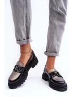 Półbuty Loafersy Damskie Skórzane Na Płaskim Obcasie Czarne Elkiza