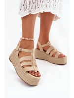 Sandały Damskie Z Paskami I Plecionką Beżowe Pardauss