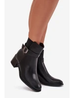 Ocieplane Botki Damskie Na Obcasie Z Paskiem I Klamrą Czarne Sylira
