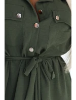 531-5 Midi košeľa so zlatými gombíkmi a kravatou - KHAKI