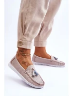 Dámské prolamované kožené mokasíny Světle růžové Lanzarot