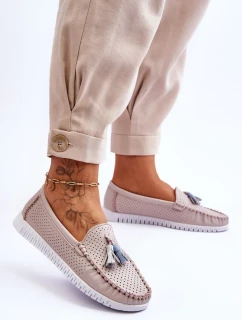 Dámské prolamované kožené mokasíny Světle růžové Lanzarot