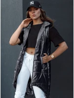 Dámska prešívaná vesta s kapucňou dlhá MERIS čierna FashionStreet TY4443
