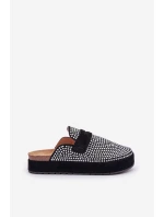 Klapki Damskie Zdobione Cyrkoniami Na Platformie Czarne Deorani