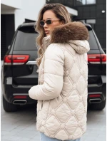 Dámska zimná bunda s kožušinou ecru FashionStreet TY5513 Dámska zimná bunda s kožušinou ecru FashionStreet TY5513