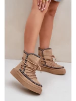 Śniegowce Damskie Z Haftem Na Platformie Brązowe Naleris