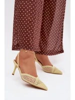 Sandály z pleteniny na jehlové podpatku žluté Hanelis