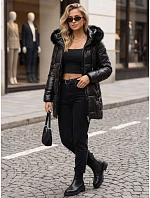 Dámska zimná prešívaná bunda s kapucňou, čierna, FashionStreet TY5755