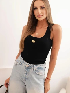 Dámsky prúžkovaný top s ozdobnou aplikáciou čierny