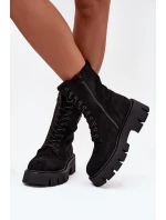 Ocieplane Botki Wokrery Damskie Z Ozdobą Czarne Melisse