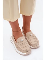 Dámske vzorované mokasíny z prírodnej kože béžovej farby Kemela Dámske vzorované mokasíny z prírodnej kože béžovej farby Kemela