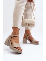 Zazoo 40386 Dámske kožené sandále na podpätku Beige Zazoo 40386 Dámske kožené sandále na podpätku Beige