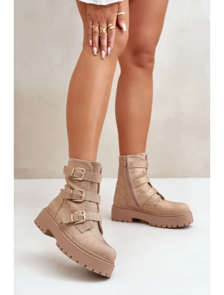 Ocieplane Botki Damskie Ze Zdobieniem Beżowe Ciascia