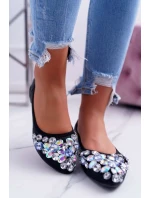 Skórzane Baleriny z Kamieniami Czarne Crystal