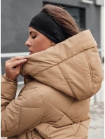 Dámsky dlhý prešívaný kabát FEMACOAT s kapucňou, béžový, FashionStreet TY4592 Dámsky dlhý prešívaný kabát FEMACOAT s kapucňou, béžový, FashionStreet TY4592