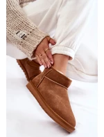 Damskie Zamszowe Niskie Śniegowce Camel Shelie