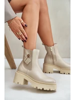 Zazoo 60490 Kožené zateplené čižmy s dekoráciou Light Beige