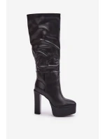 Kozaki Na Słupku I Platformie Z Eko Skóry Czarne Felilorn